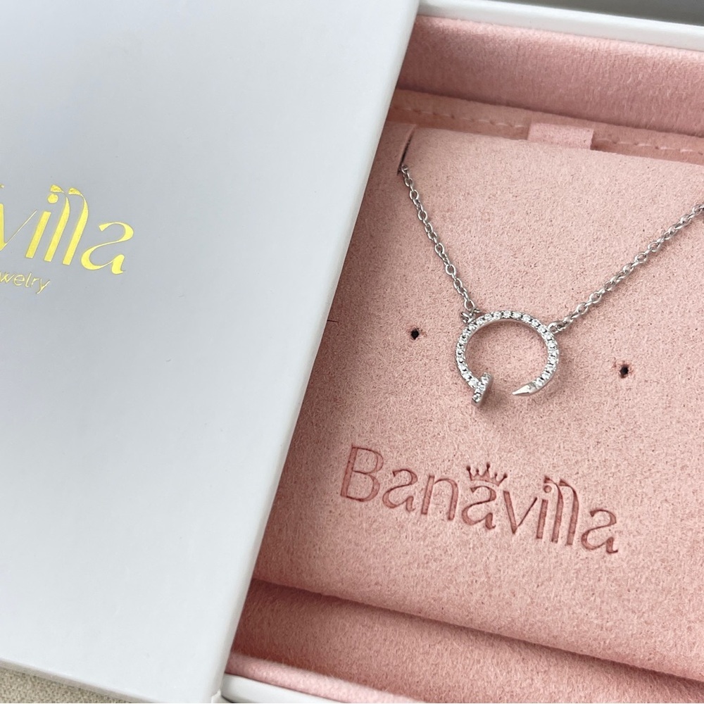S925 Minimalist Moissanite Open Circle Nail Pendant Necklace - Picture 5 of 5